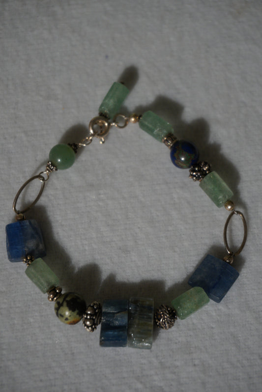 Bransoletka kianit, amazonit, srebro 925