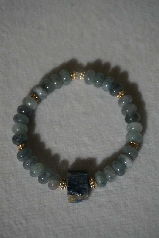 Bransoletka kianit, akwamaryn, srebro 925