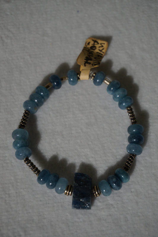 Bransoletka kianit, akwamaryn, srebro 925