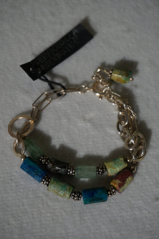 Bransoletka chryzokola, awenturyn, srebro 925