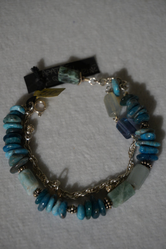 Bransoletka amazonit, apatyt, akwamaryn, srebro 925