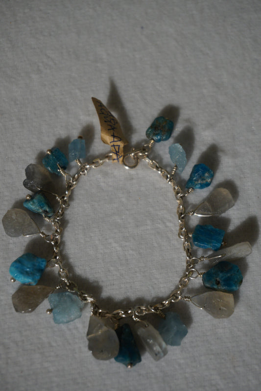 Bransoletka akwamaryn, labradoryt, srebro 925