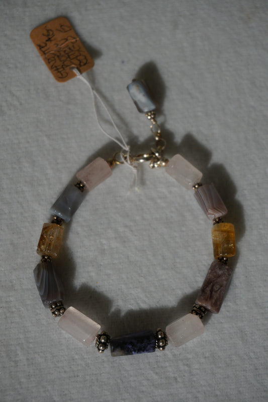 Bransoletka cytryn, charoite, agat botswana, srebro 925