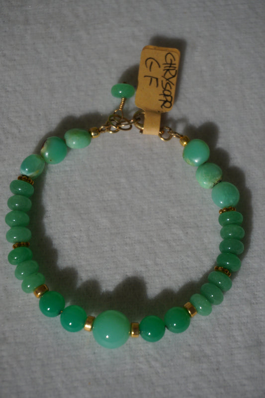 Bransoletka chryzopras, srebro pozłacane 925