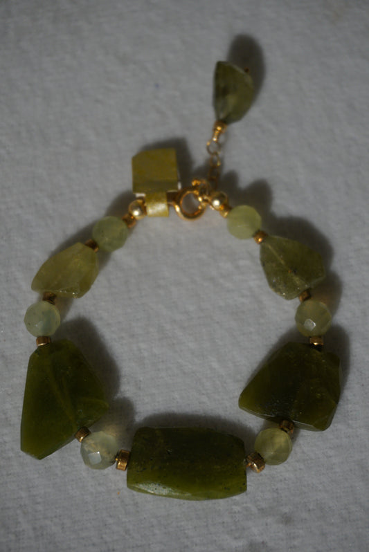 Bransoletka prehnite, srebro pozłacane 925