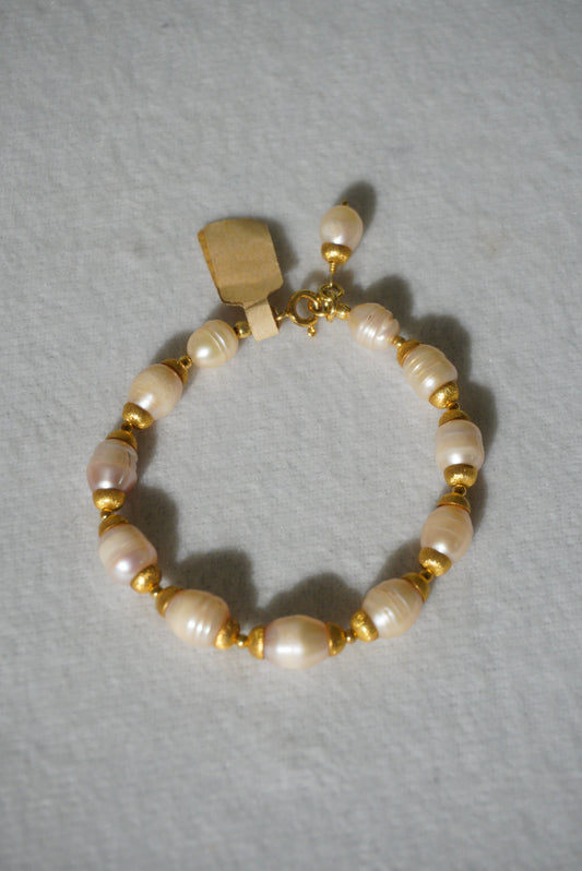Bransoletka perła, srebro pozłacane 925