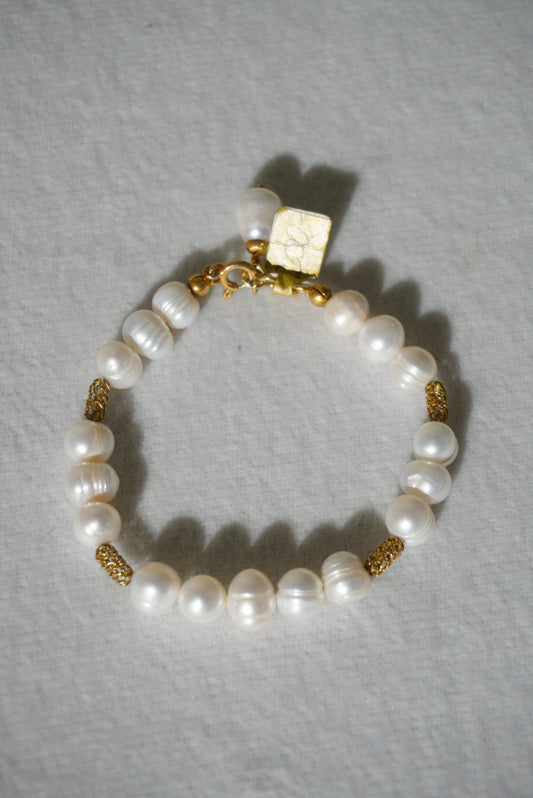 Bransoletka perła, srebro pozłacane 925