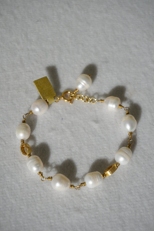 Bransoletka perła, srebro pozłacane 925
