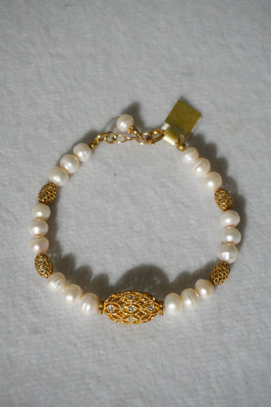 Bransoletka perła, srebro pozłacane 925