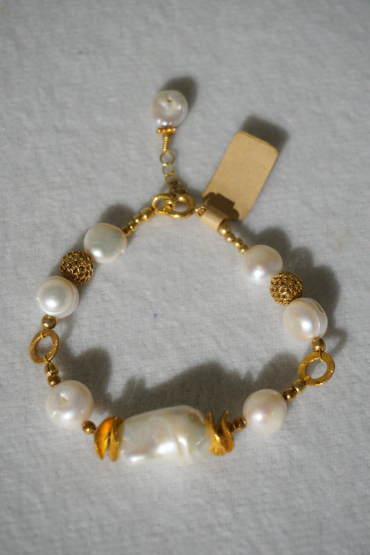 Bransoletka perła, srebro pozłacane 925