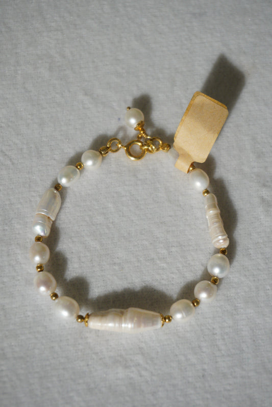 Bransoletka perła biwa, srebro pozłacane 925