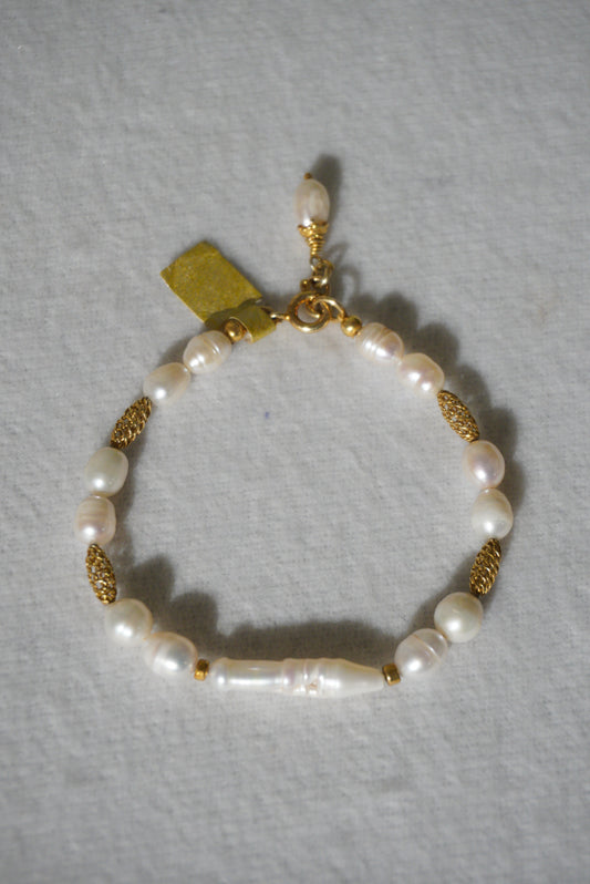 Bransoletka perła biwa, srebro pozłacane 925