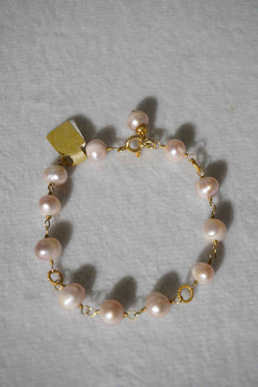 Bransoletka perła, srebro pozłacane 925