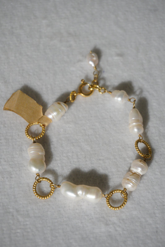 Bransoletka perła, srebro pozłacane 925