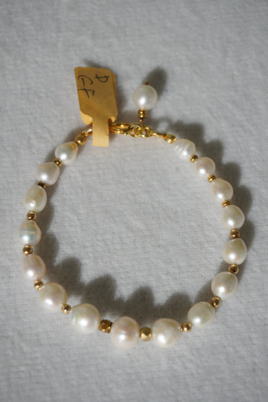 Bransoletka perła, srebro pozłacane 925