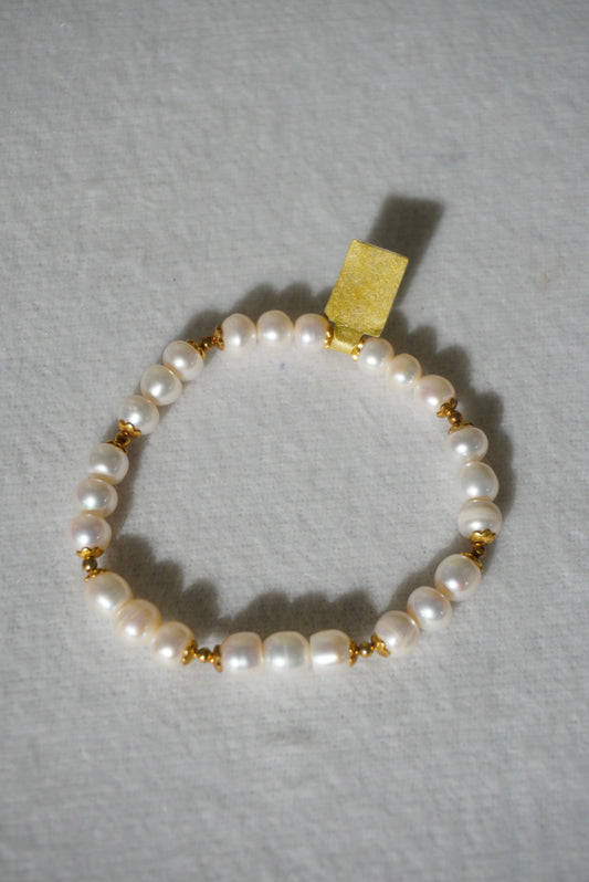 Bransoletka perła, srebro pozłacane 925