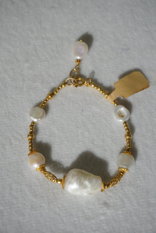 Bransoletka perła, srebro pozłacane 925