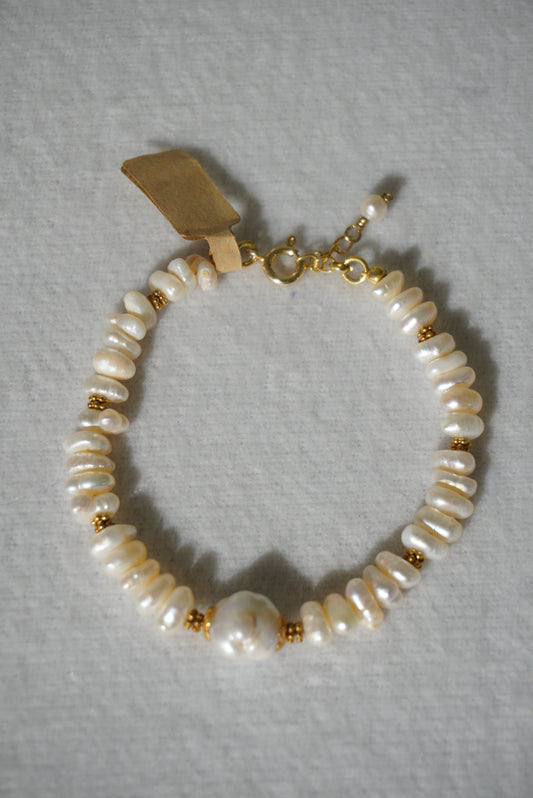 Bransoletka perła, srebro pozłacane 925