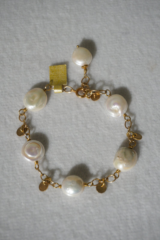 Bransoletka perła, srebro pozłacane 925