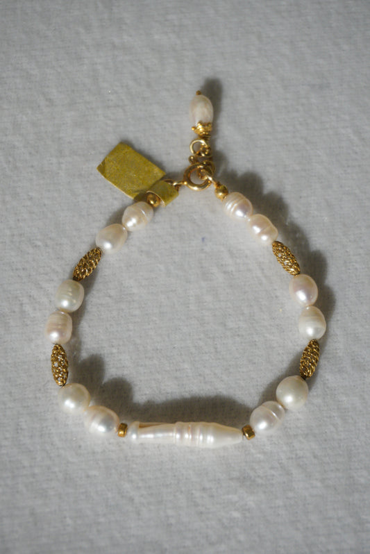 Bransoletka perła biwa, srebro pozłacane 925