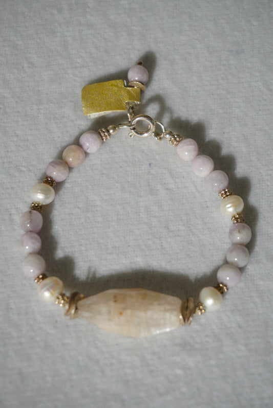 Bransoletka perła, kunzyt, srebro 925