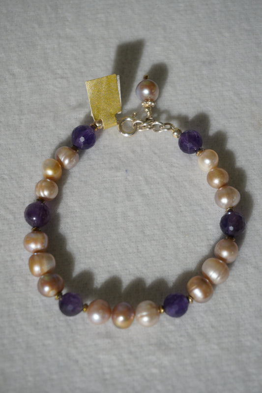 Bransoletka perła, ametyst, srebro 925