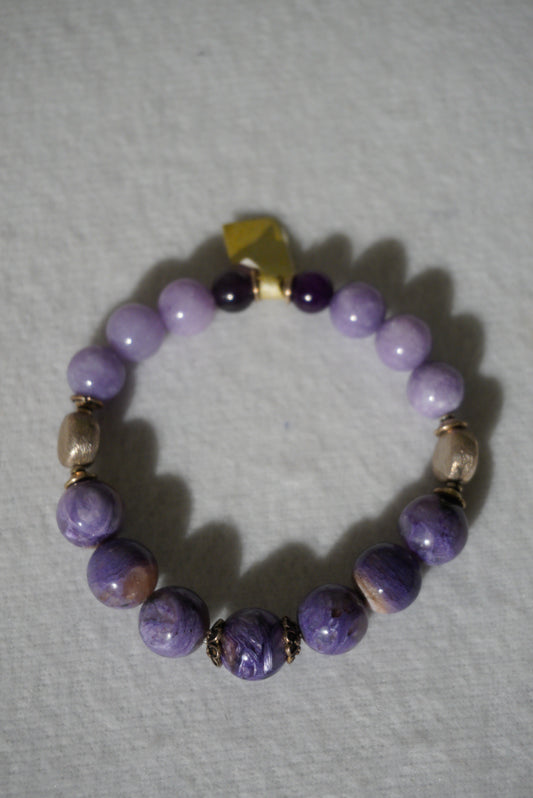 Bransoletka charoite, ametyst, srebro 925