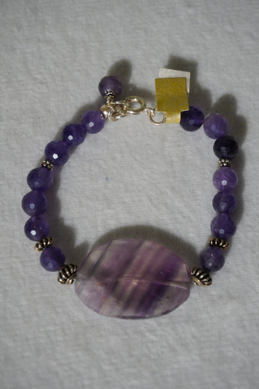 Bransoletka ametyst, srebro 925