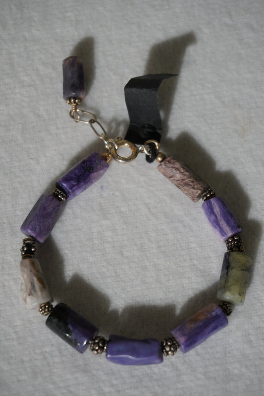 Bransoletka charoite, srebro 925