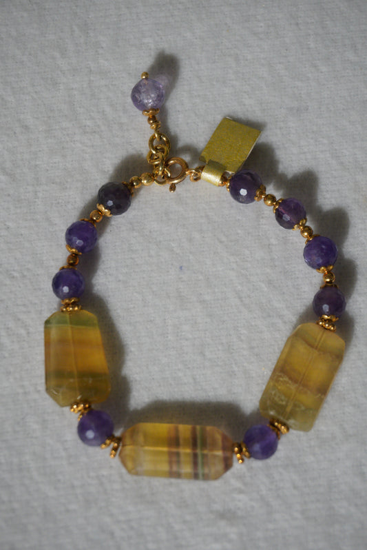 Bransoletka cytryn, ametyst, srebro pozłacane 925