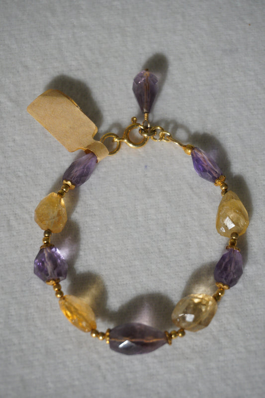 Bransoletka, ametyst, cytryn, srebro pozłacane 925