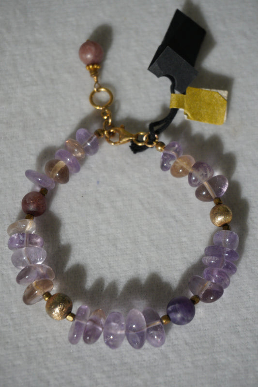 Bransoletka, ametyst, srebro pozłacane 925