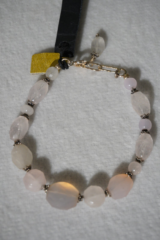 Bransoletka kwarc różowy, beryl, srebro 925