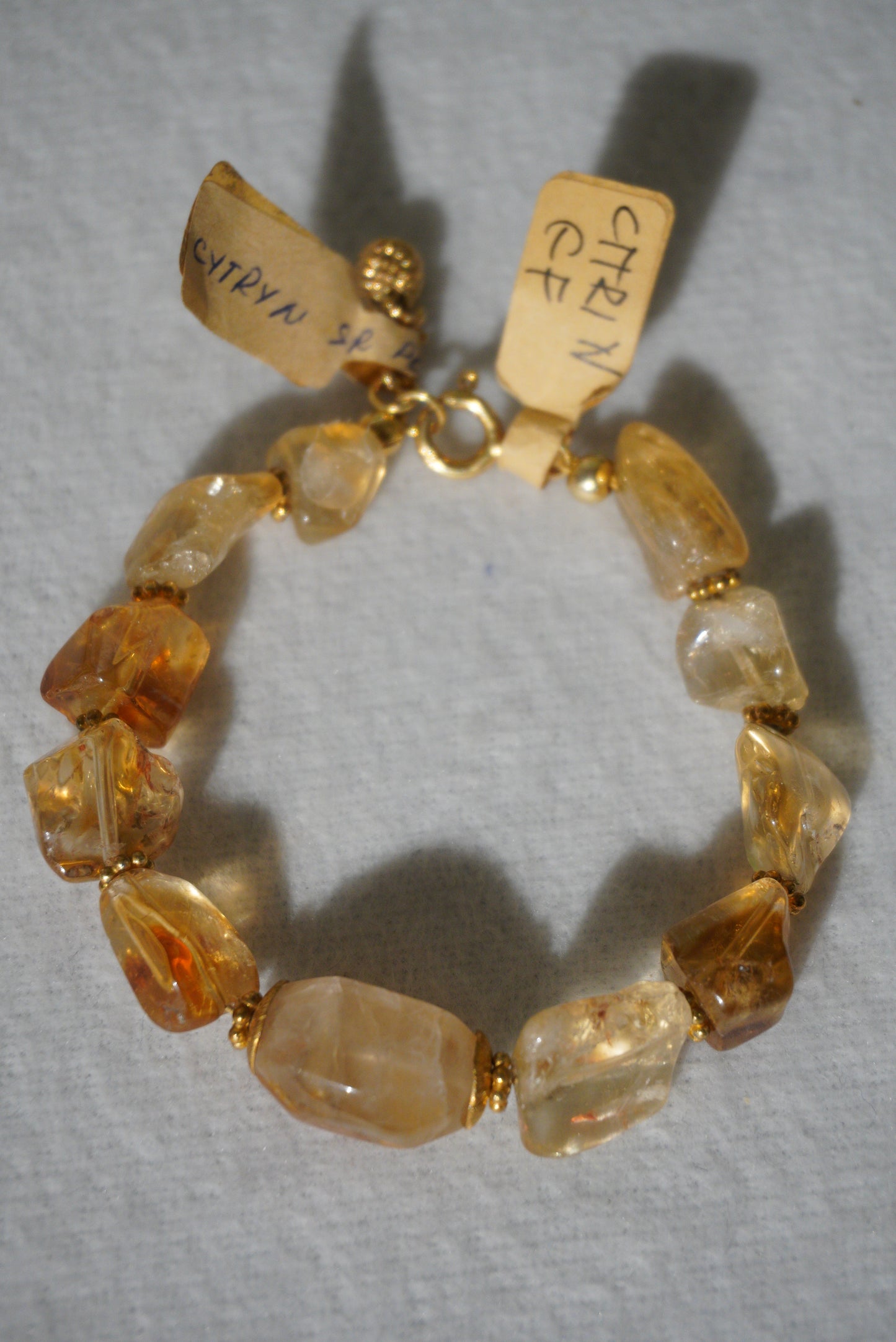 Bransoletka cytryn, srebro pozłacane 925