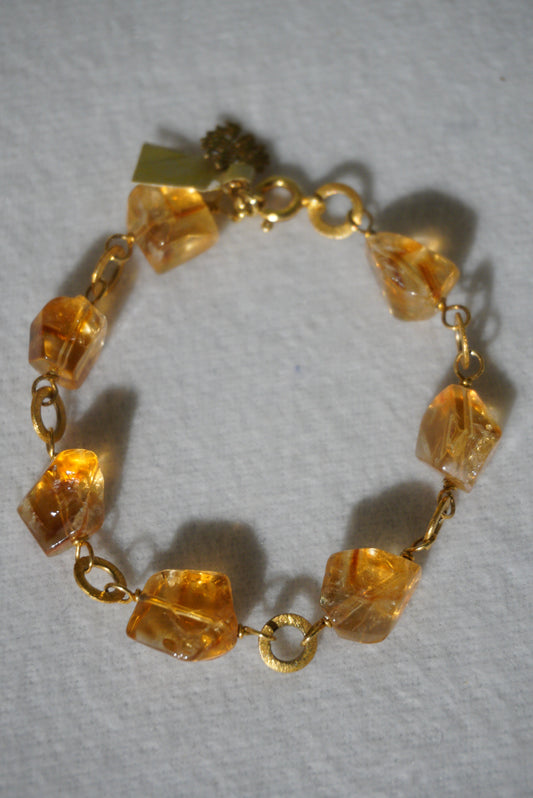 Bransoletka cytryn, srebro pozłacane 925