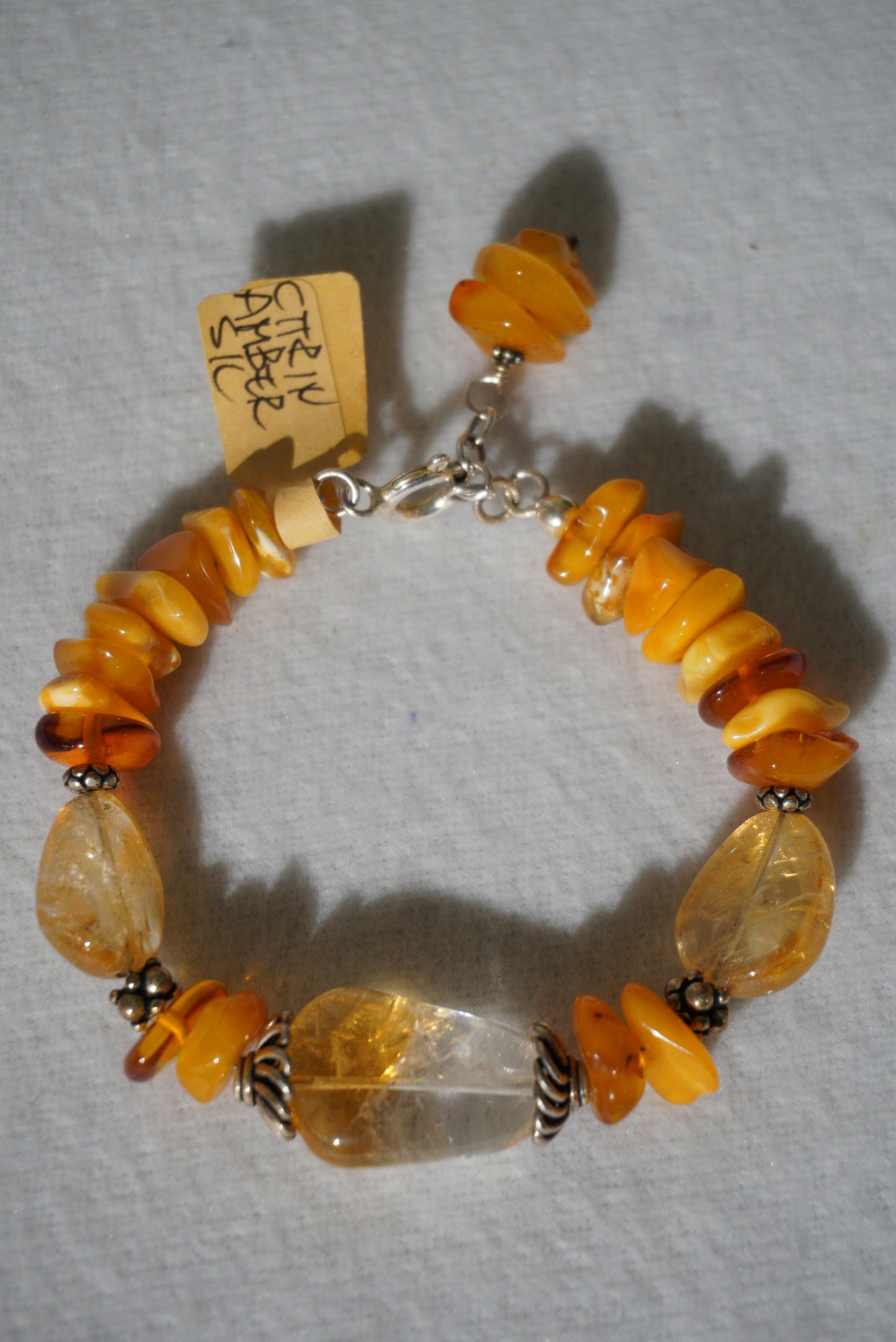 Bransoletka cytryn, bursztyn, srebro 925