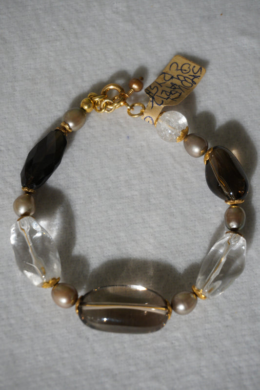 Bransoletka smokey quartz, kryształ, srebro pozłacane 925
