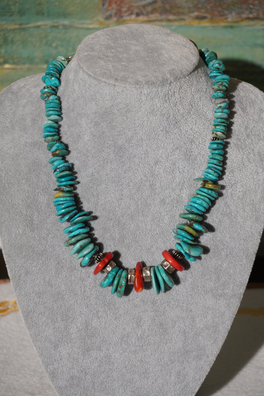 Naszyjnik turkus Nevada, koral, srebro 925