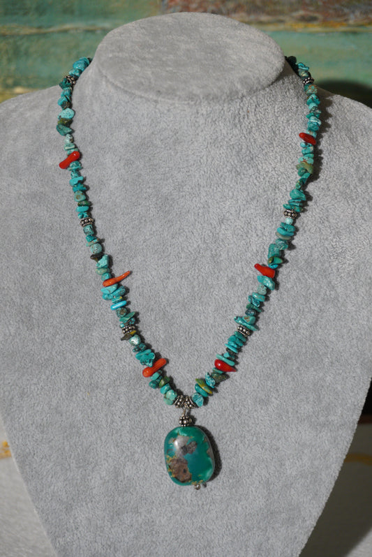 Naszyjnik turkus, koral, srebro 925