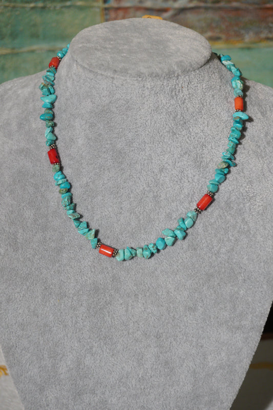 Naszyjnik turkus, koral, srebro 925