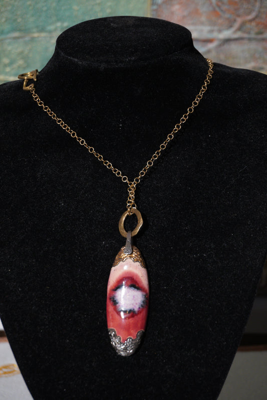 Naszyjnik srebro pozłacane pr. 925, wisior ceramika wypalana