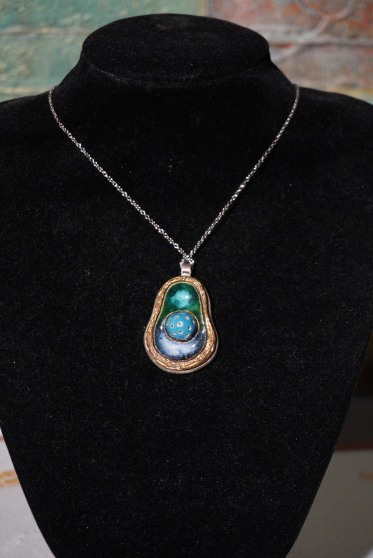 Naszyjnik srebro pr. 925, wisior ceramika wypalana, szkło