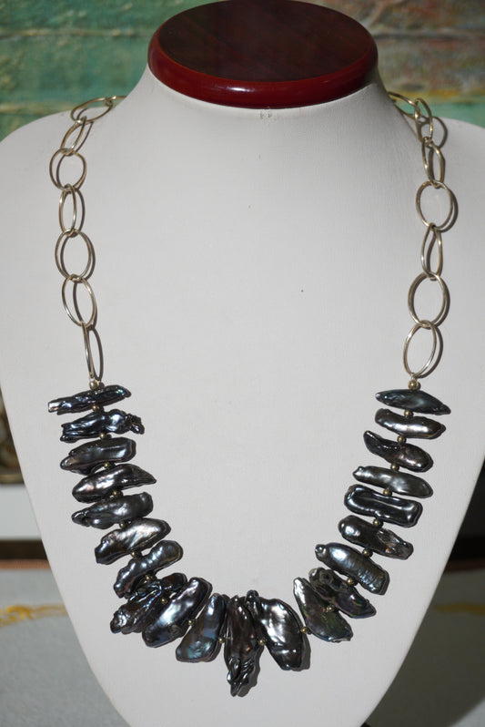 Naszyjnik perła, srebro pozłacane pr. 925