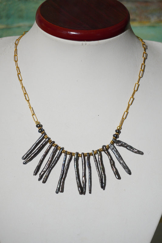 Naszyjnik perła, srebro pozłacane pr. 925