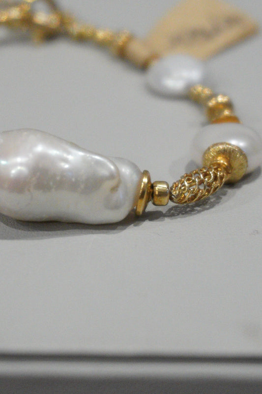 Bransoletka perła hodowlana, srebro pozłacane