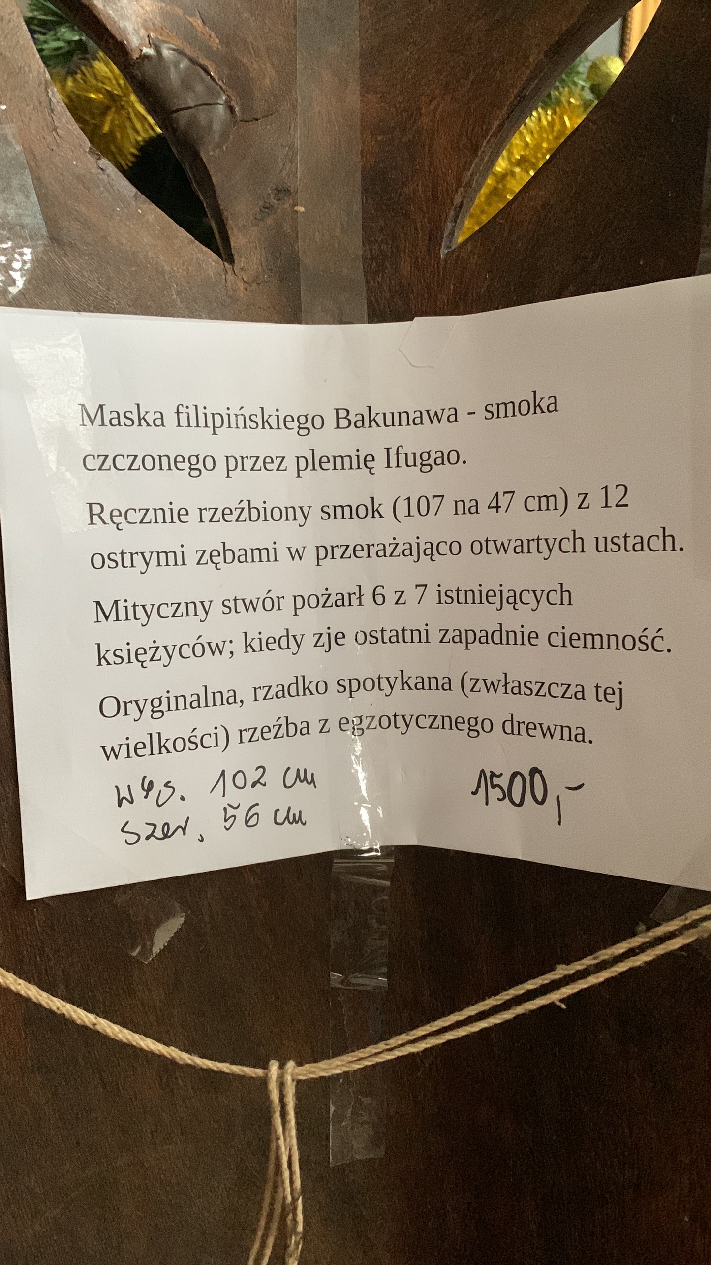 Rzeźba, maska filipińskiego Bakunawa
