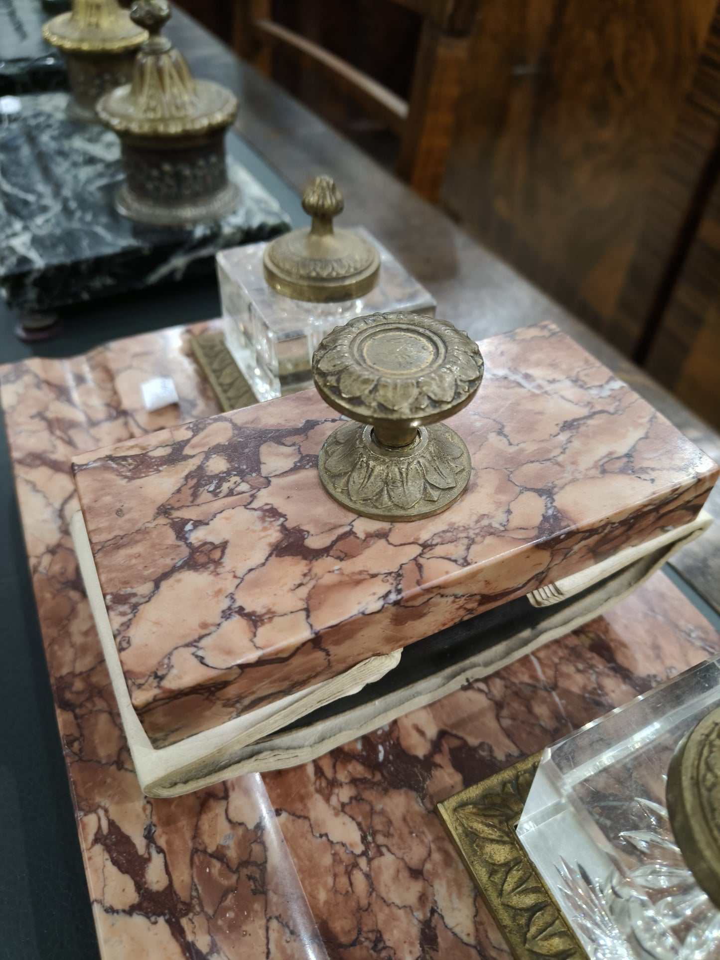 Kałamarz, ekrytuar, marmur, mosiądz