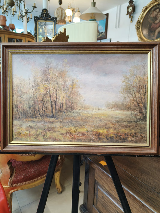 Obraz J. Zgorzałek "Jesień - polana otoczona młodym laskiem" 1988 r.