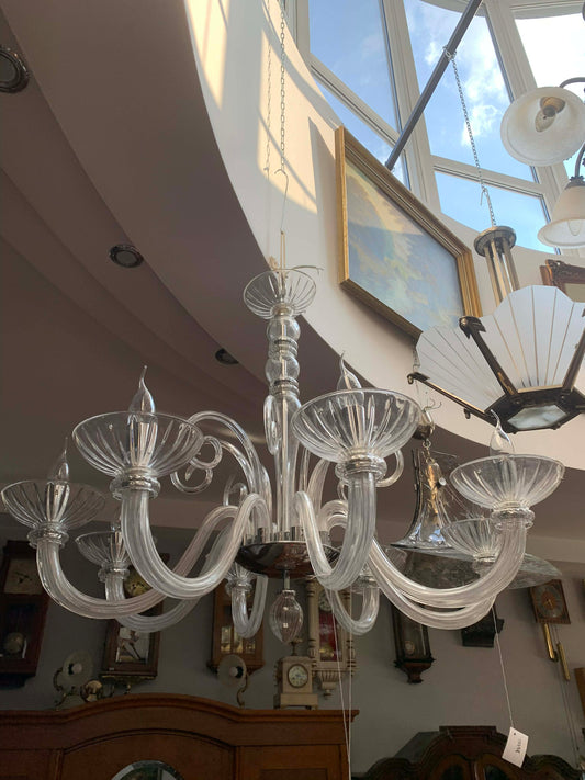 Żyrandol włoski  Murano 8-ramienny, szkło prążkowane