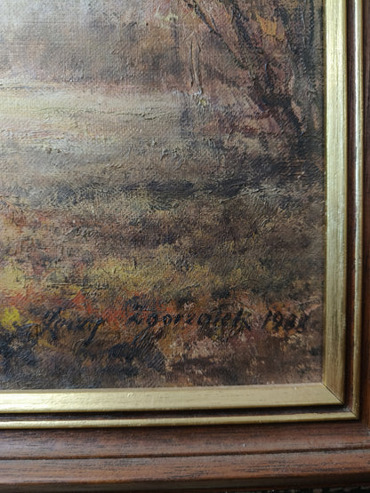 Obraz J. Zgorzałek "Jesień - polana otoczona młodym laskiem" 1988 r.